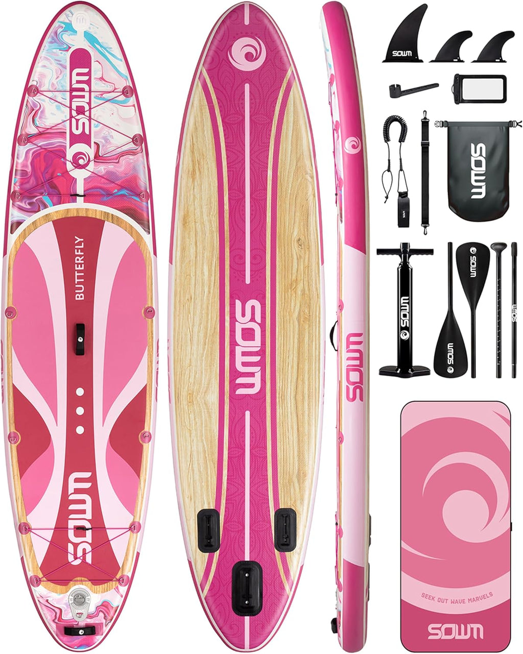 11'*33'/34' Inflatable Stand Up Paddle Board for Beginners,400/420lbs Capacity, Anti-Slip EVA Deck, Includes Adjustable Paddle, Pump, Backpack & SUP Accessories for Surfing, Fishing, Yoga & More