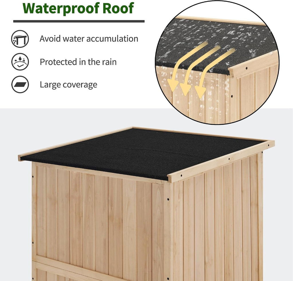 MCombo 30' Deep Wood Sheds & Outdoor Storage, Outside Garden Tool Cabinet Shed with Removable Shelf, Outdoor Storage Cabinet Shed Waterproof for Patio 0786 (Natural)