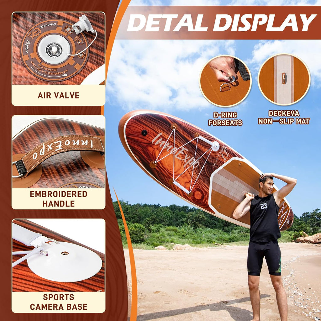 InnoExpo 11' Inflatable Stand Up Paddle Boards with Premium Accessories, Wide Stable SUP Paddle Board Design, Non-Slip Comfort Deck for Youth & Adults