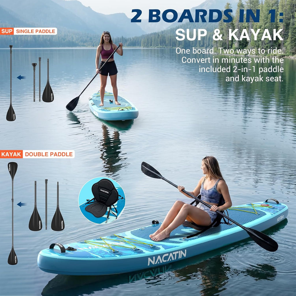 NACATIN Inflatable Stand Up Paddle Board,10'6'Upgrade Version Blow Up Paddle Boards for Adults with Premium SUP Accessories& Backpack,Adjustable Paddle,Camera Mount,Hand Pump, for Lake, River, Yoga