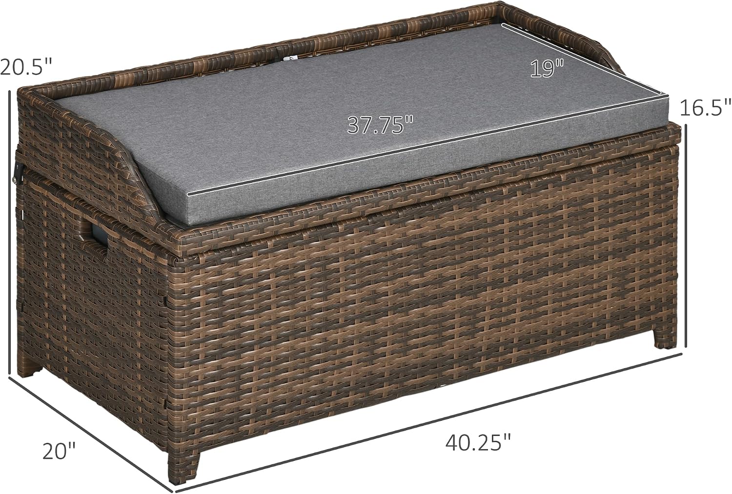 Outsunny 38 Gallon Outdoor Wicker Storage Bench Deck Box, PE Rattan Patio Furniture Pool Storage Bin Container with Interior Waterproof Cloth Bag and Comfortable Cushion, Cream White