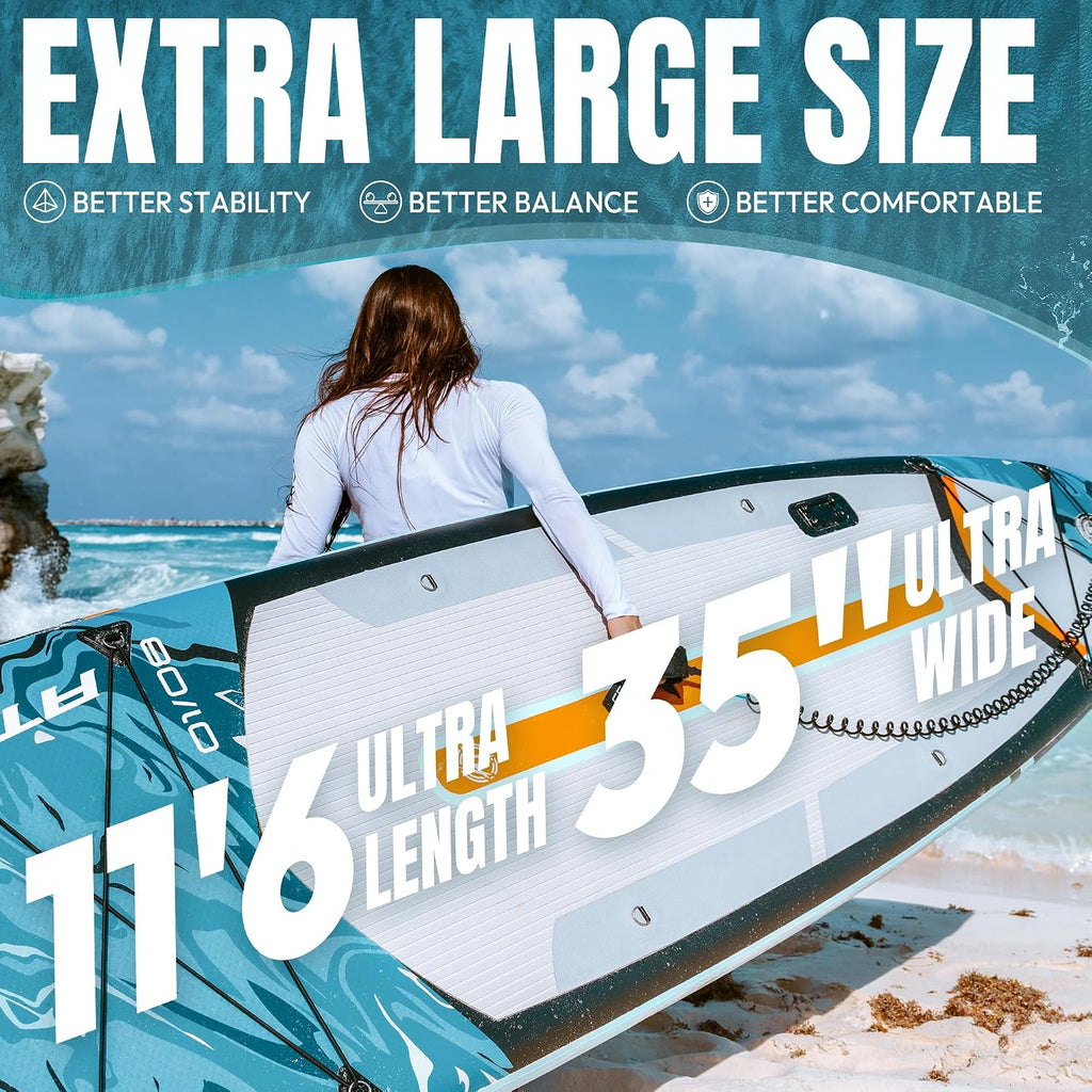 11'6'x35' Inflatable Paddle Board, 450lbs Extra Wide Stand Up Paddleboard for Adults with Premium SUP Accessories Kit & Backpack, Blow Up Kayak Non-Slip Stable Deck Boat for Yoga Fishing Surf