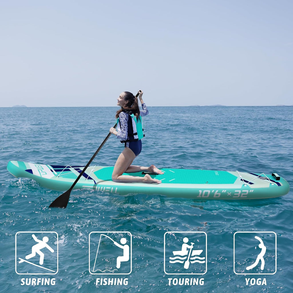 UPWELL 11'6'/11'2'/11'/10'8'/10'6'/10'2' Inflatable Stand Up Paddle Board with sup Accessories Including Backpack, Repairing Kits, Non-Slip Deck, Leash, 3 Fins, Paddle and Hand Pump
