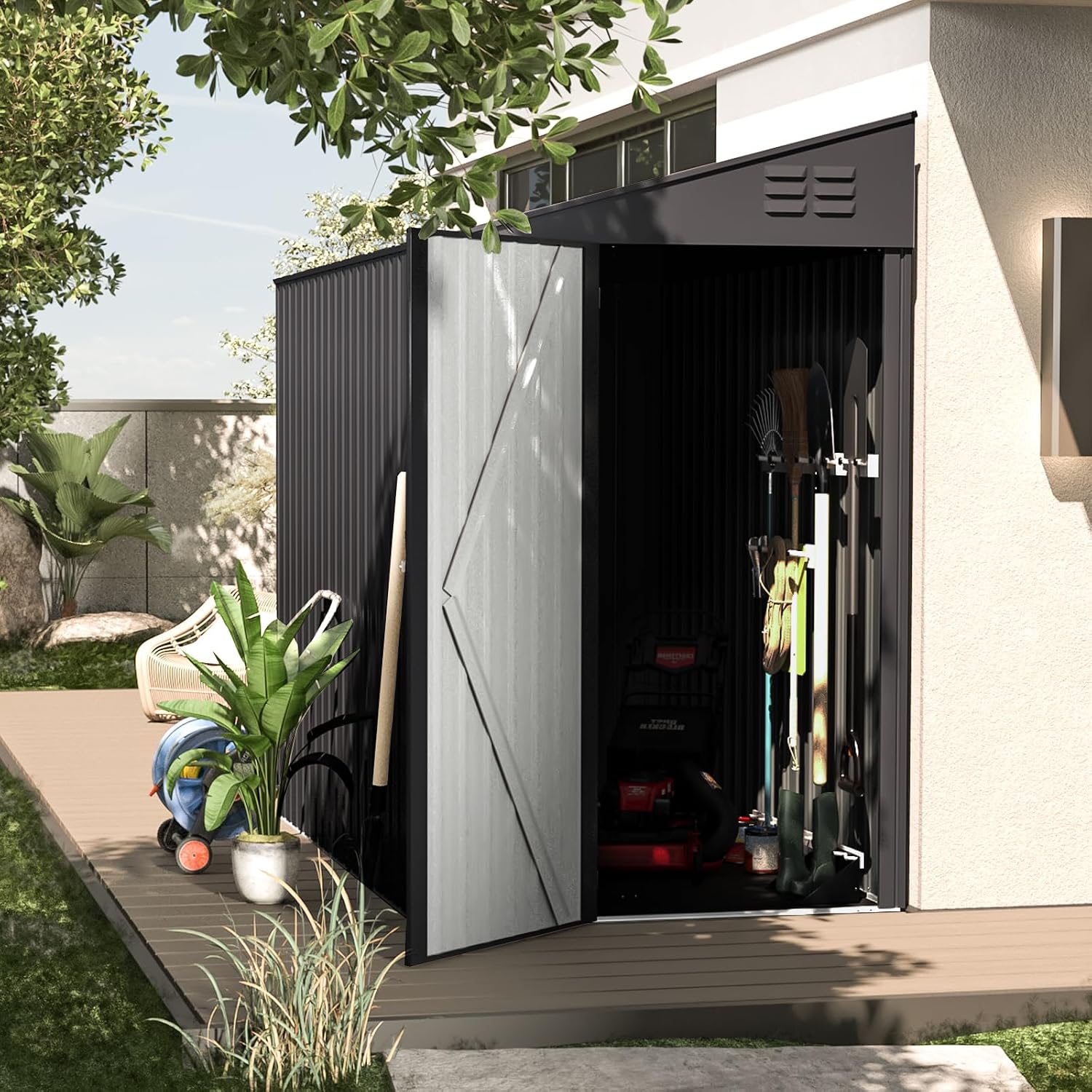 AECOJOY 4' x 6' Lean to Shed, Small Metal Outdoor Storage Shed, Wall Side Sheds & Outdoor Storage Cabinet Clearance, Bike Shed for Garden, Backyard and Outdoor Use in Dark Grey