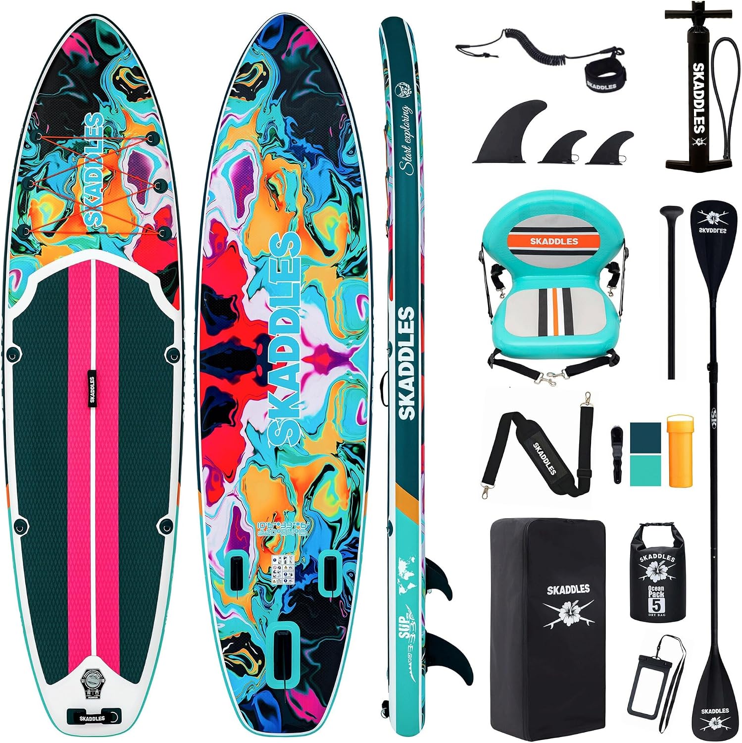 10'6'' Inflatable Stand Up Paddle Board (SUP) for Adults and Youth with Non-Slip Deck – Complete Accessories Kit, for Fishing, Yoga, Fitness & Family Fun