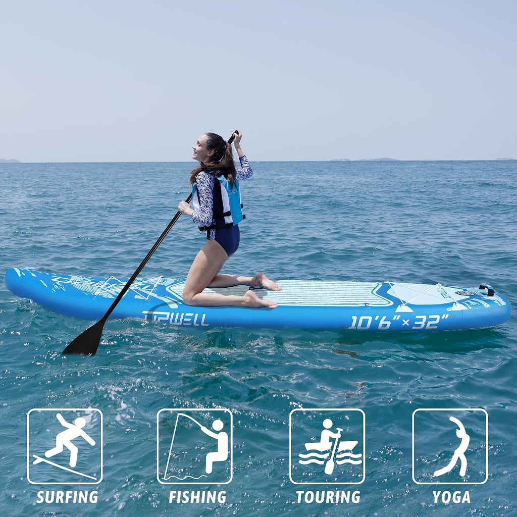 UPWELL 10'6'/11'/11'6' Inflatable Paddle Board, Stand Up Paddlboard for Youth & Adults, Stable Design, Premium SUP Accessories, Backpack, Leash, Hand Pump, Fins