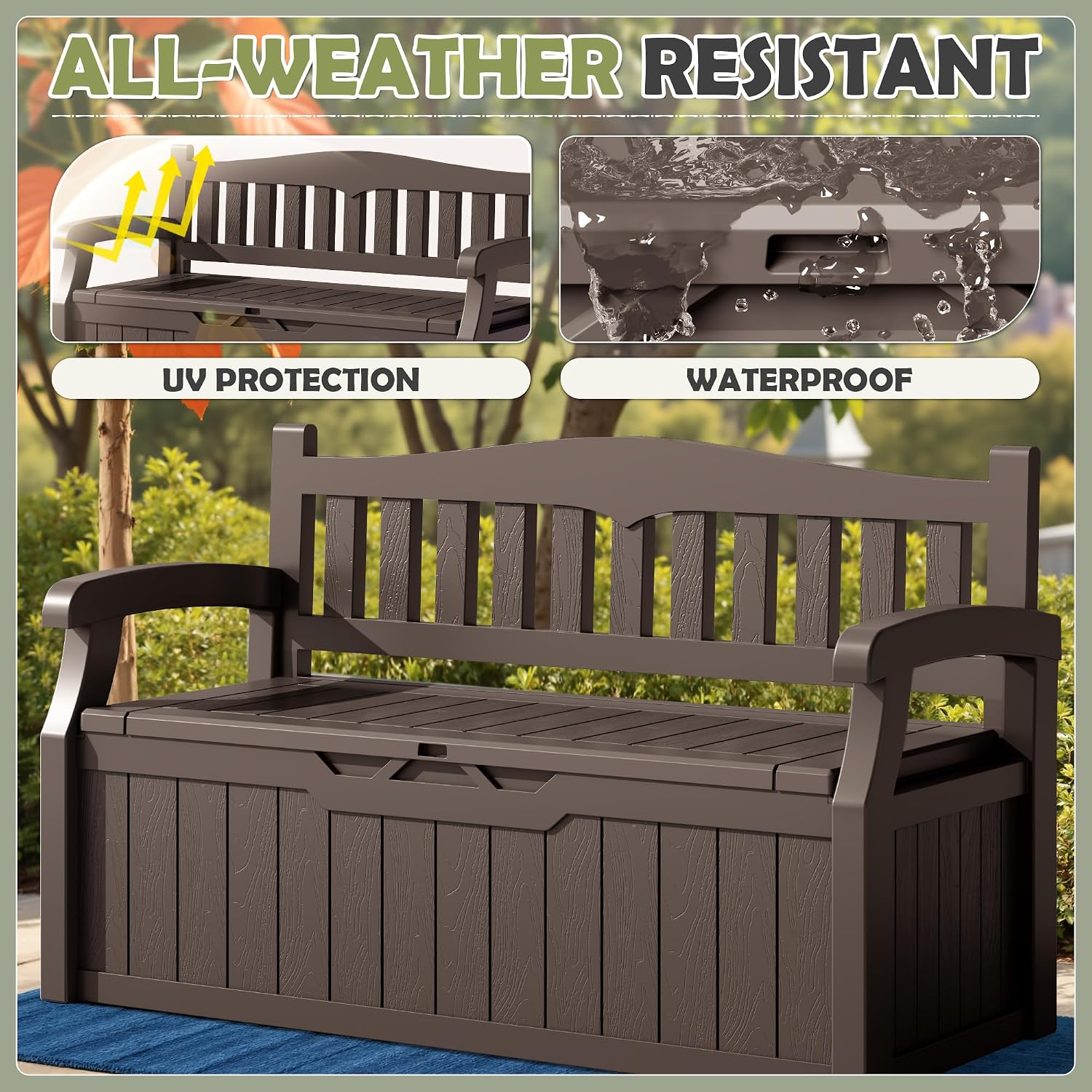Homall 75 Gallon Outdoor Storage Benches Lockable Deck Box with Waterproof and UV Resistant, Waterproof Storage Box for Patio Furniture, Tools, Cushions (Brown)