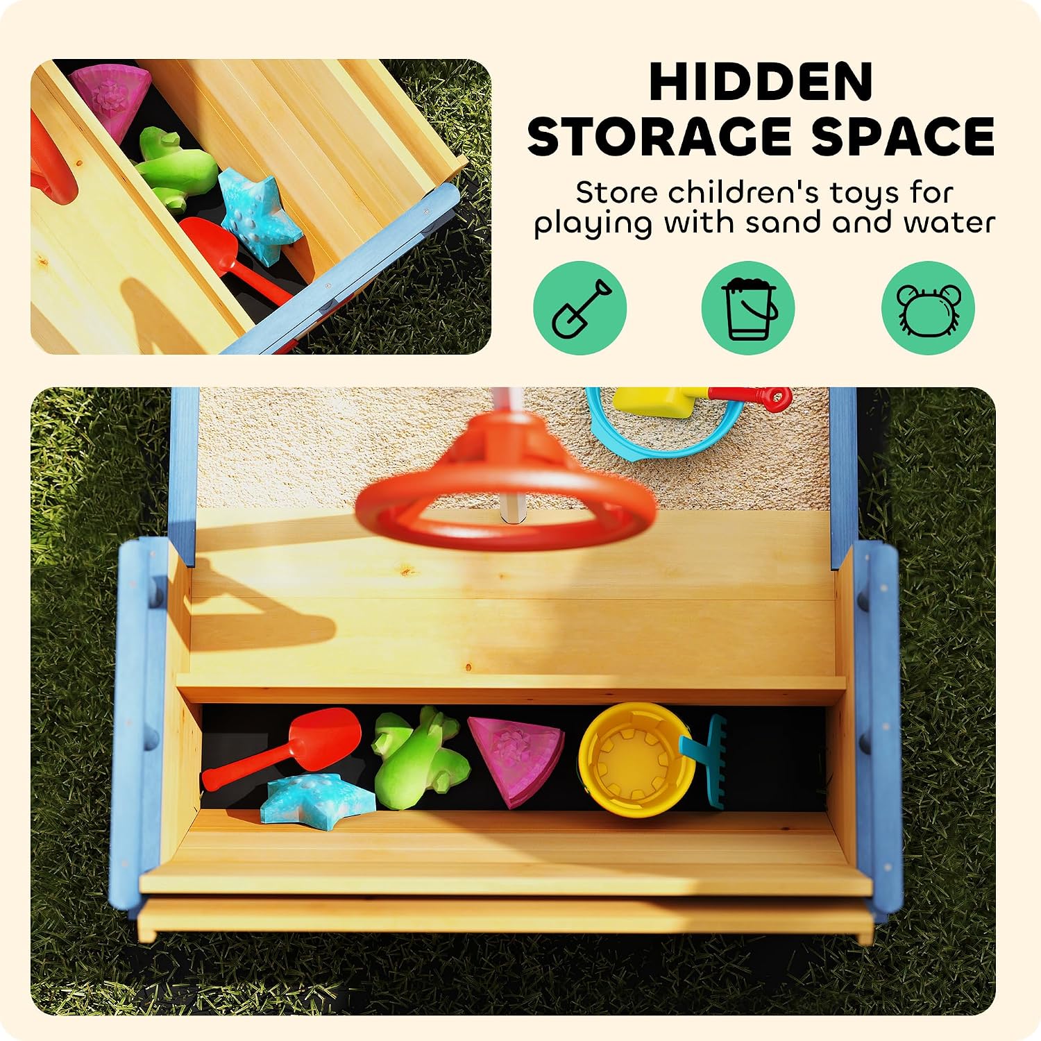 Outsunny Wooden Kids Sandbox, Ship-Shape Outdoor Sandboat with Bench Seats, Storage, Non-Woven Fabric Cloth for Backyard, Lawn, Natural Wood