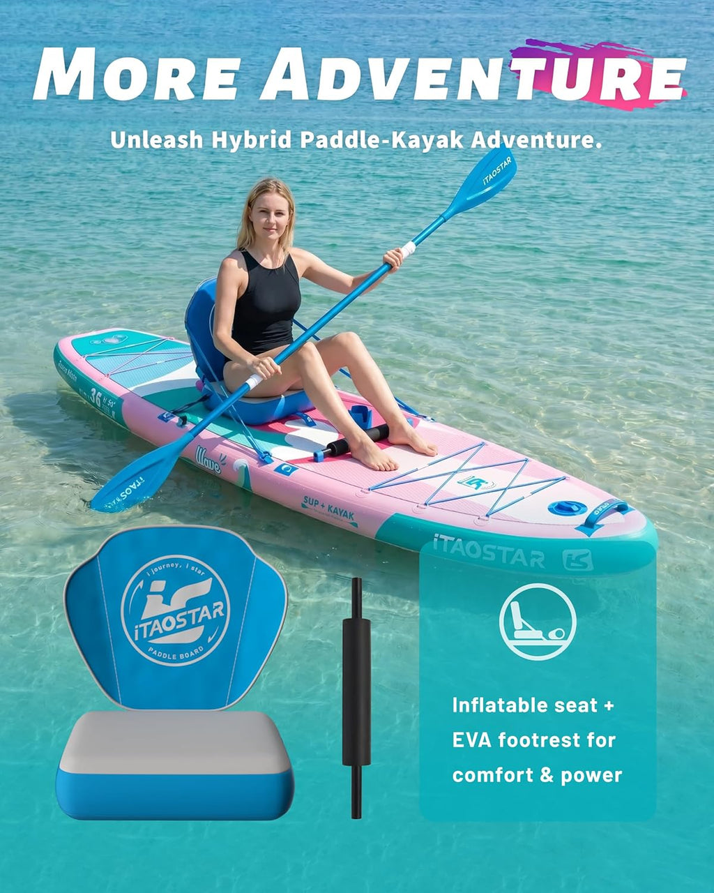 iTAOSTAR Billow 11'6'×36' Extra Wide Paddle Board with Seat, One-Stop Premium SUP Board Accessories, Tailored Fins, Stable Inflatable Stand Up Paddle Boards for Youth/Adults of All Skill Levels