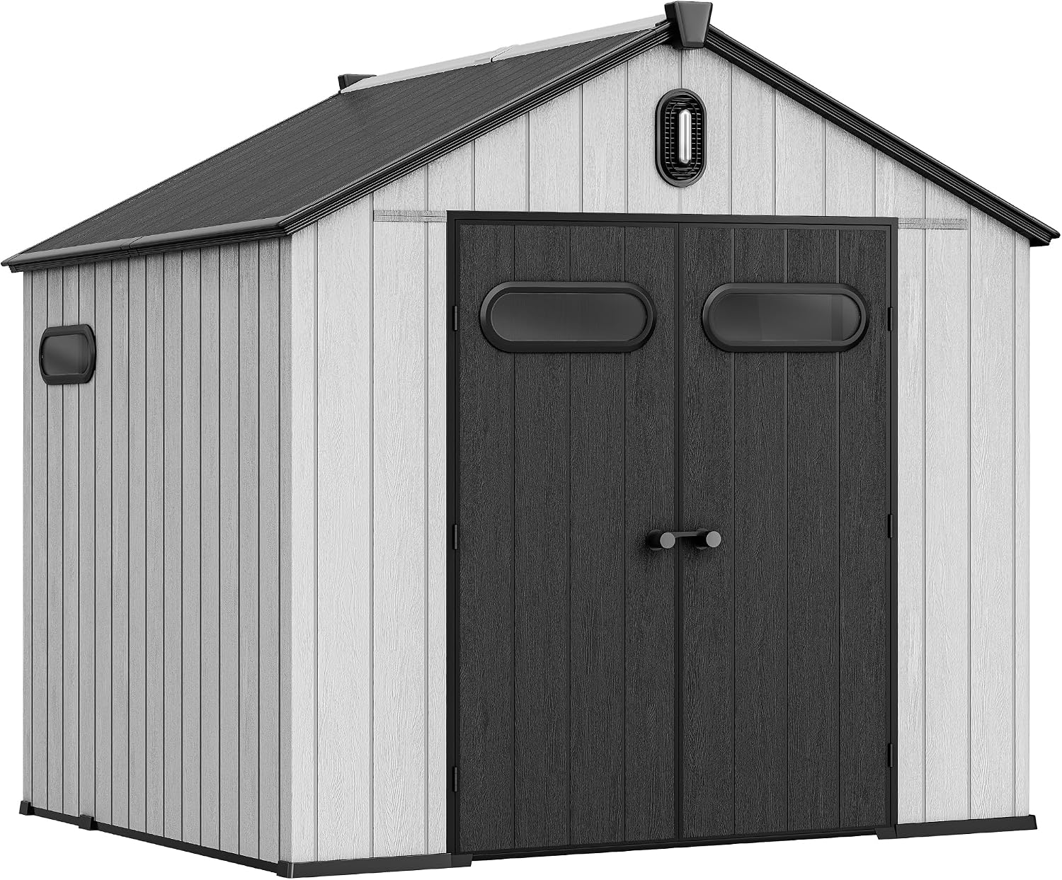YITAHOME 8x8ft Outdoor Plastic Storage Shed with Floor, Extra Thick Waterproof Garden Shed with Lockable Door, Oval Vision Windows &Vents, 16mm Heavy Duty Tool Storage for Patio, Lawn, Bikes, Gray