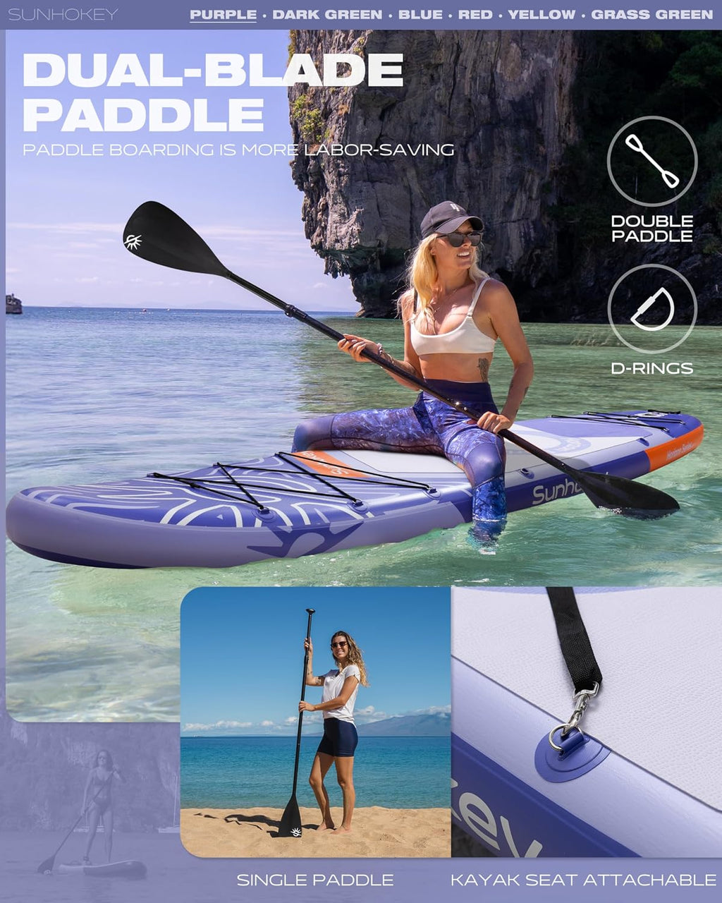 11'×34'' Extra Wide Inflatable Paddle Board with Seam Welded Technology, Stand Up Paddle Board, 420lb Capacity for Adults, Sup Board for All-Level with 2-Blade Paddle/Dual-Action Pump/Leash