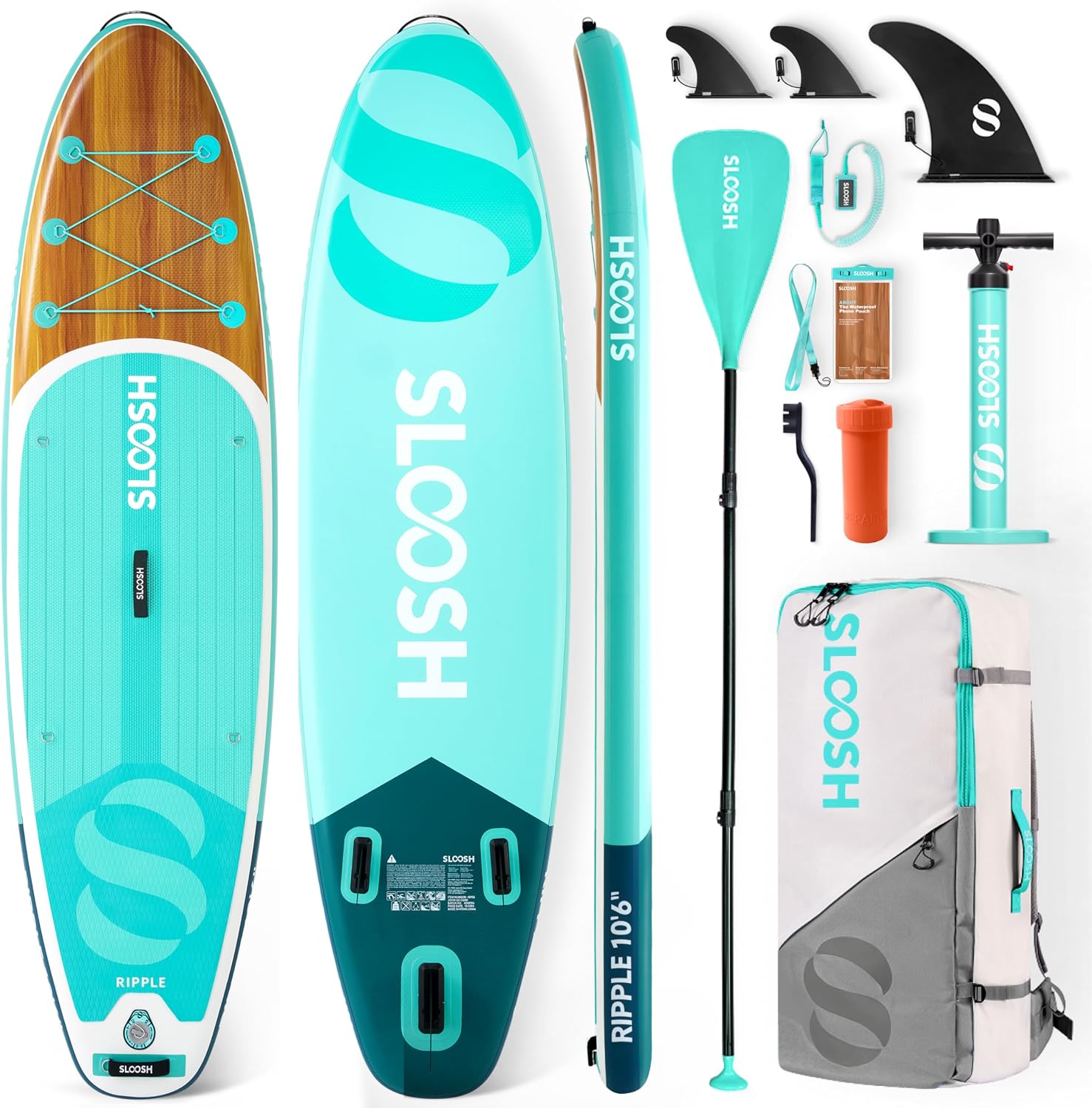 SLOOSH Inflatable Stand Up Paddle Board, 10'6' Paddle Boards with Premium Accessories, Non-Slip EVA Deck, Ultra-Light Carry Bag Pump, Ripple SUP for Youth & Adults of All Skill Levels