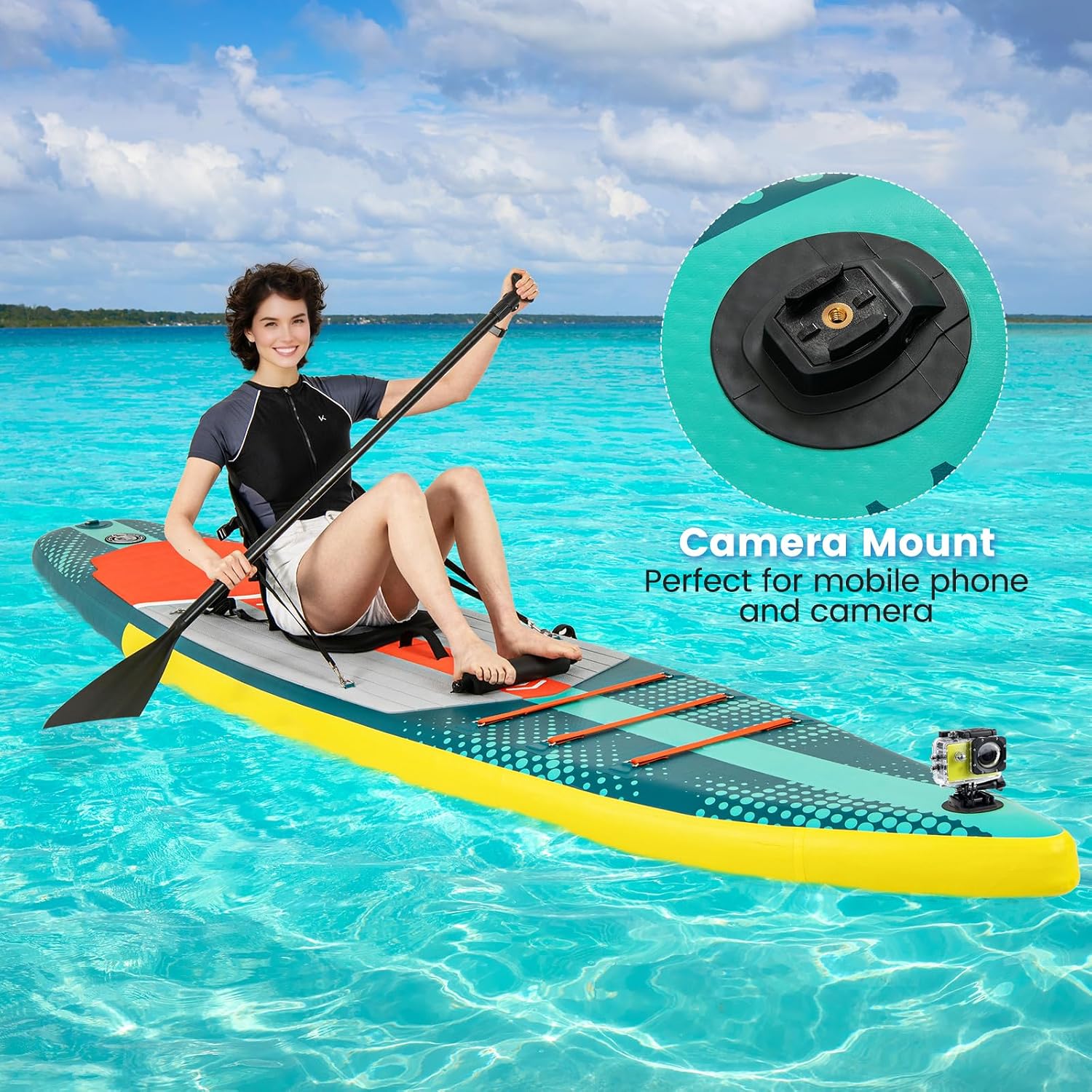GYMAX Paddle Board, Inflatable SUP with Kayak Seat, Camera Mount, Direction Fin Paddle & Carry Backpack, Extra Wide Below Up Stand Up Paddle Boards for Adults & Youth Floating Fishing Water Exploring