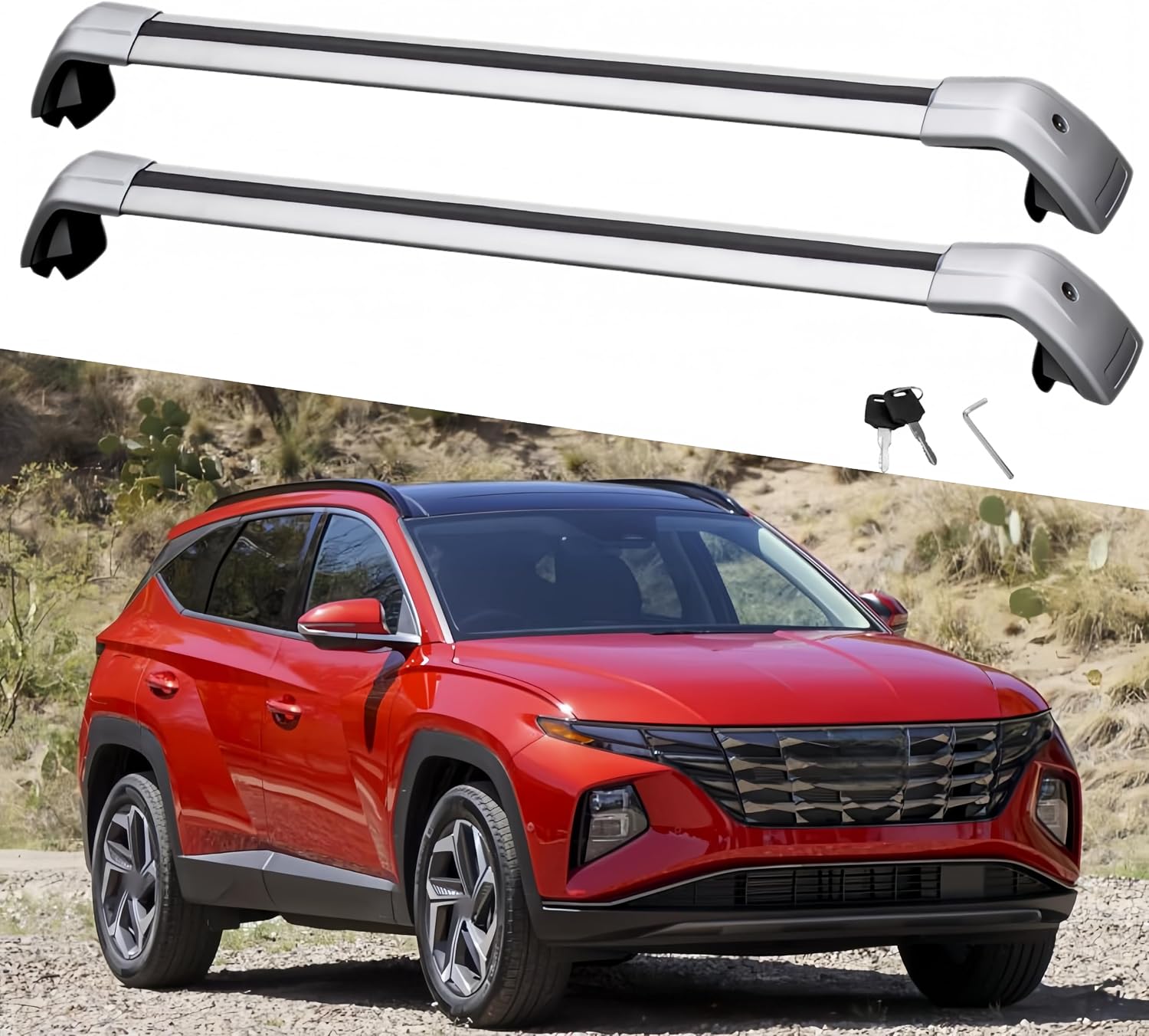 Silver Crossbar Fits for Hyundai Tucson 2022 2023 2024 2025 SEL SEL Premium Limited Rooftop Cargo Bars Crossbars Luggage Carrier Cross Bar Aluminum 2PCS