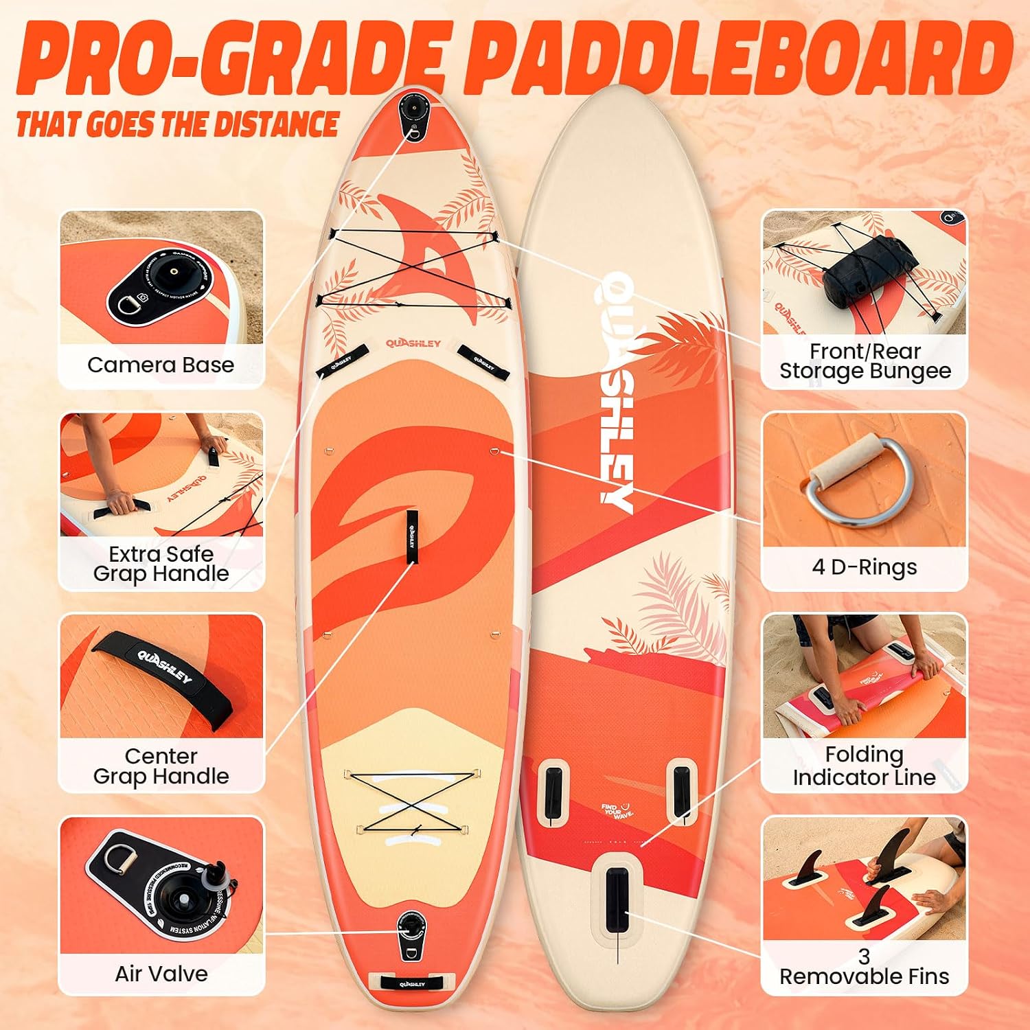 Quashley Inflatable Paddle Board Extra Wide Stand Up Paddleboards 11'×34' with All Premium Paddle Board Accessories,Inflatable SUP for Adults/Family,Beginner-Friendly,Removable Fin,Hand Pump
