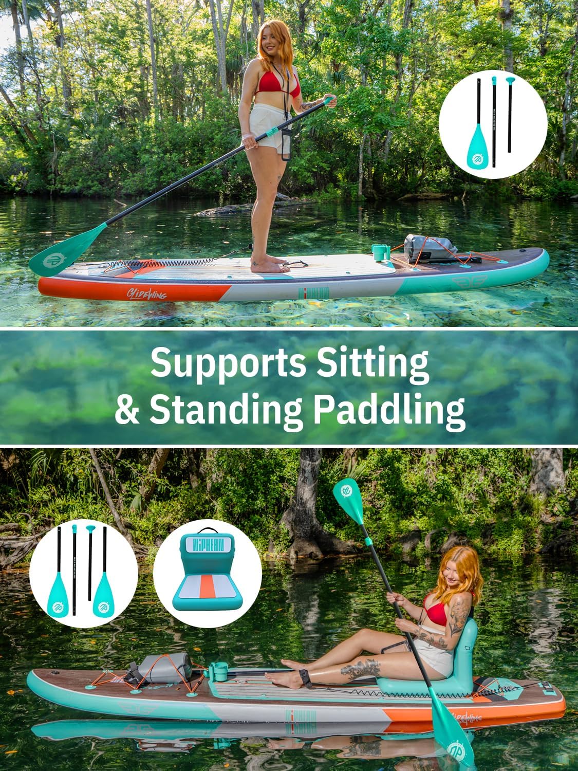 Niphean (Extra Large) Inflatable Paddle Board, SUP for 2+1 People/Family 500lbs Capacity Stand Up Paddle Board with SUP Accessories, StabilTrac Fin Non-Slip Paddleboard for Adults