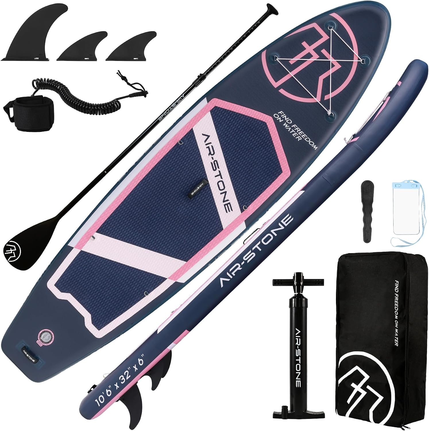 AIR-STONE 10'6' 450 lb Capacity，Inflatable Stand Up Paddle Board with sup Accessories Including Backpack, Repairing Kits, Non-Slip Deck, Leash, 3 Fins, Paddle and Hand Pump
