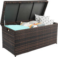 VINGLI Outdoor Wicker Storage Box, 132 Gallon Patio Rattan Deck Box, Wicker Storage Bench for Indoor & Outdoor Use