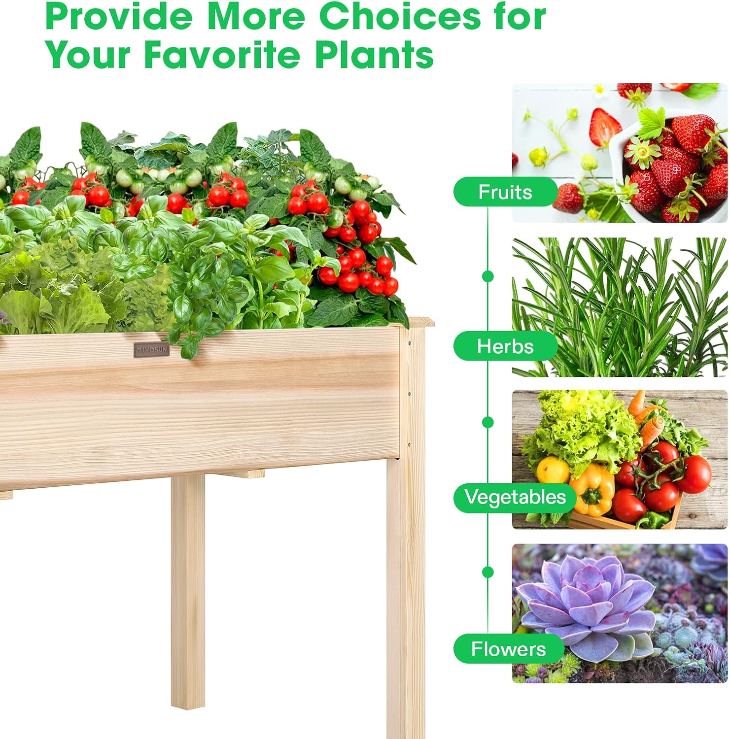 VIVOSUN Elevated Wooden Raised Garden Bed, 48 x 24 x 30 Inches, Outdoor Wood Planter Box w Bed Liner and Gloves for Garden, Patio, Balcony, Backyard and Outdoors, 220-Pound Capacity (Pack of 2)