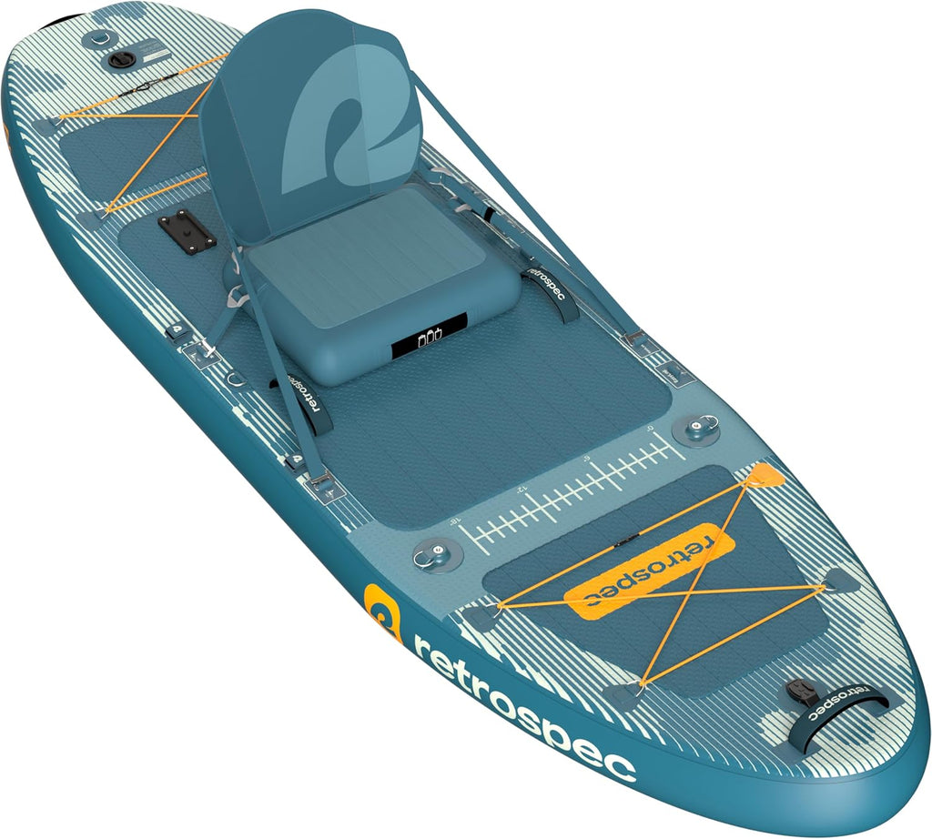 Retrospec June Nano Kids Inflatable Fishing Paddle Board SUP Kayak: 9'6' Hybrid Paddleboard with Rod Holders, Removable Seat - Lightweight Portable Youth Fishing Board