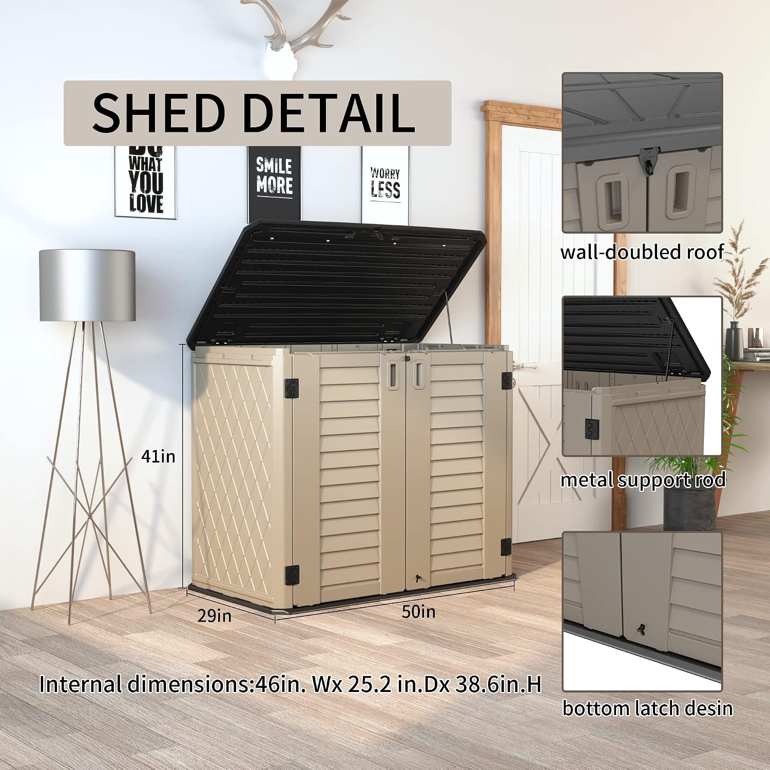 HOMSPARK Storage Shed Weather Resistance, Multi-Purpose Outdoor Storage Cabinet for Backyards and Patios, Horizontal Storage Shed for Lawnmower, Patio Accessories (Coffee, Large - 26 cu.ft)