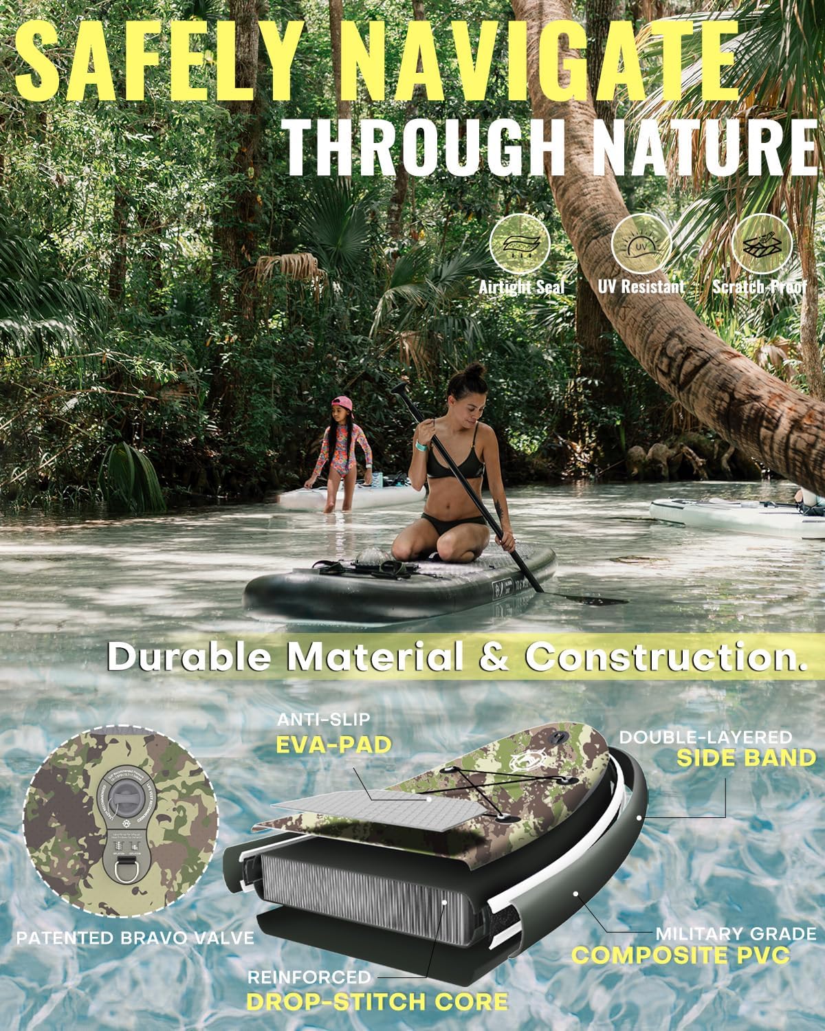 HEYBOARD Inflatable Stand Up Paddle Board 10'6'×32'×6' Standup Paddleboard with Premium SUP Accessories & Backpack, Non-Slip Deck, Waterproof Bag, Leash, Paddle, Hand Pump