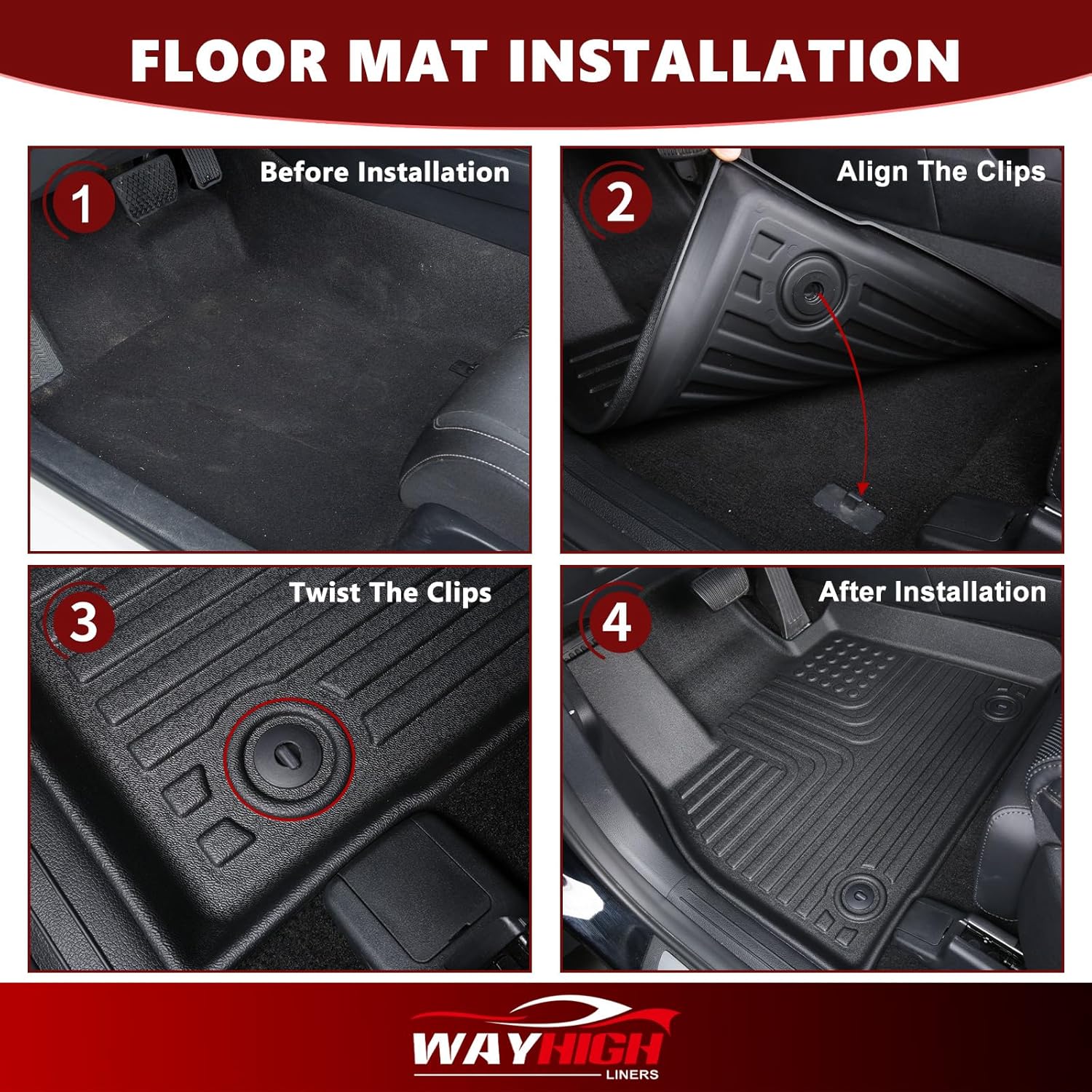 Wayhigh-for 2024 2025 2026 Mazda CX-90 & CX90 PHEV 7 Seater (2nd Row Captain Seat or Bucket Seat) All Weather Floor Mats Cargo Liner Set TPE Trunk Mat Waterproof Floor Liners CX90 Accessories-Black