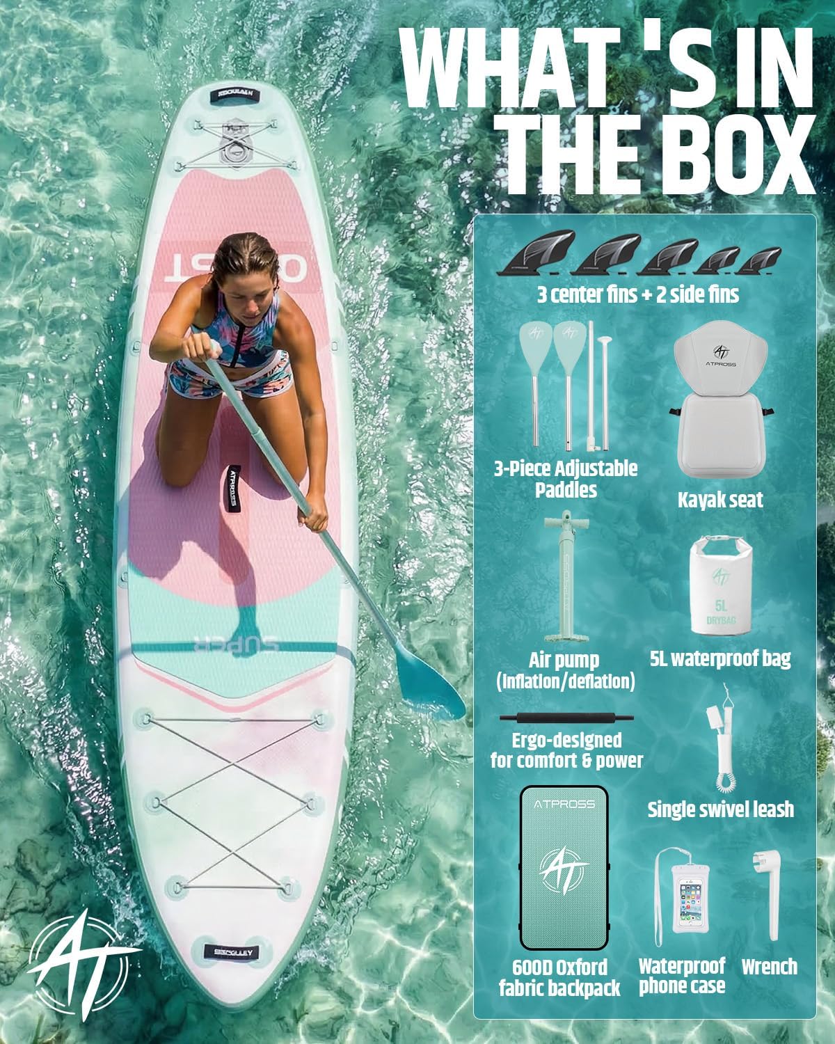 12'x36 Inflatable Paddle Board, 500lbs Extra Wide Stand Up Paddleboard for Adults with Premium SUP Accessories Kit & Backpack, Blow Up Kayak Non-Slip Stable Deck Boat for Yoga Fishing Surf