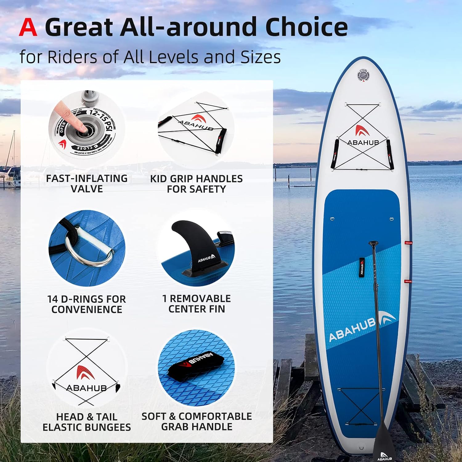 Abahub Inflatable SUP, Wide 10'6' x 31'/34' iSUP, Standup Paddleboard with Adjustable SUP Kayak Paddle, for Yoga, Paddle Board, Kayaking, Surf, Canoe, Fishing