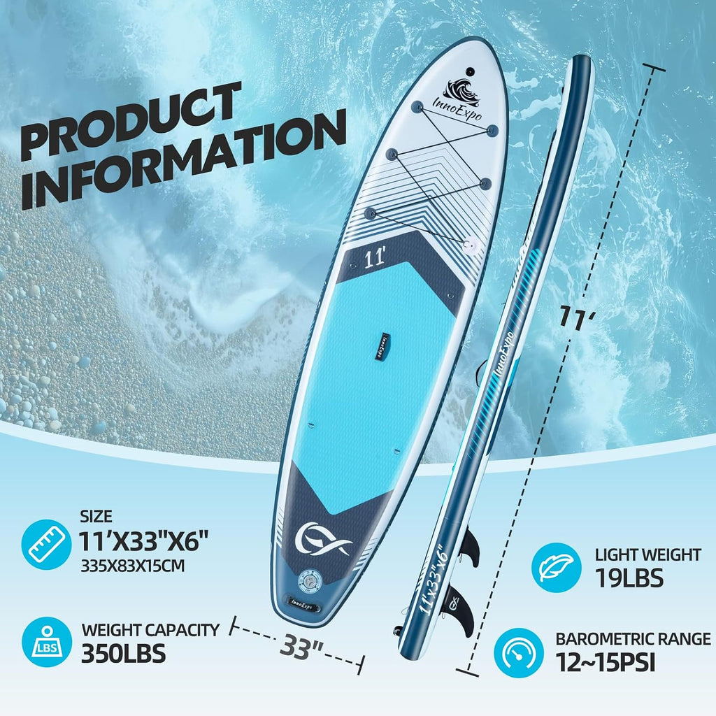 InnoExpo Inflatable Stand Up Paddle Boards with Premium Accessories, Wide Stable SUP Paddle Board Design, Non-Slip Comfort Deck for Youth & Adults