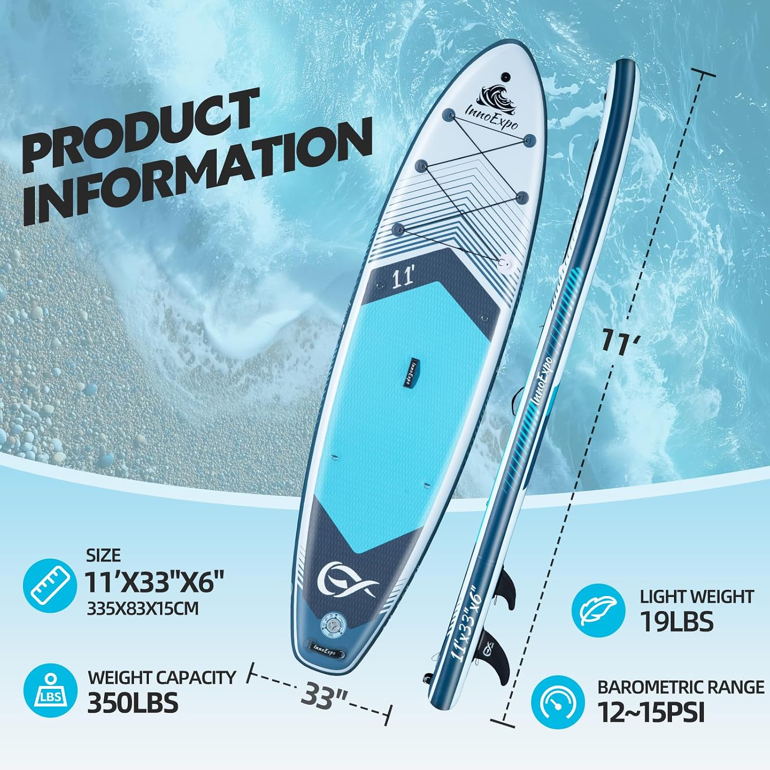 InnoExpo Inflatable Stand Up Paddle Boards with Premium Accessories, Wide Stable SUP Paddle Board Design, Non-Slip Comfort Deck for Youth & Adults