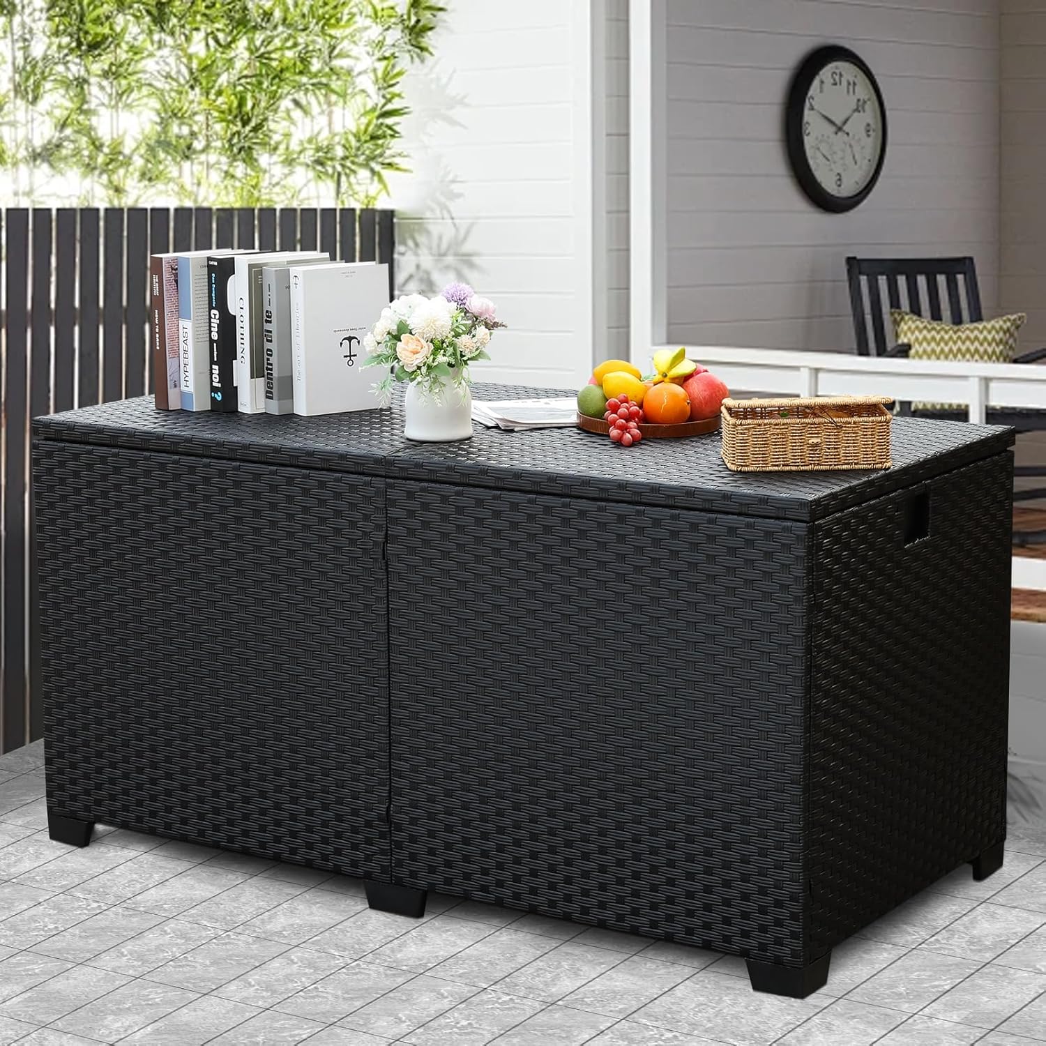 Lviden 180 Gallon Deck Storage Box Outdoor Storage Box Large Patio Storage Bin with Waterproof Lining Bag Cushion Storage Bin Outdoor, Black