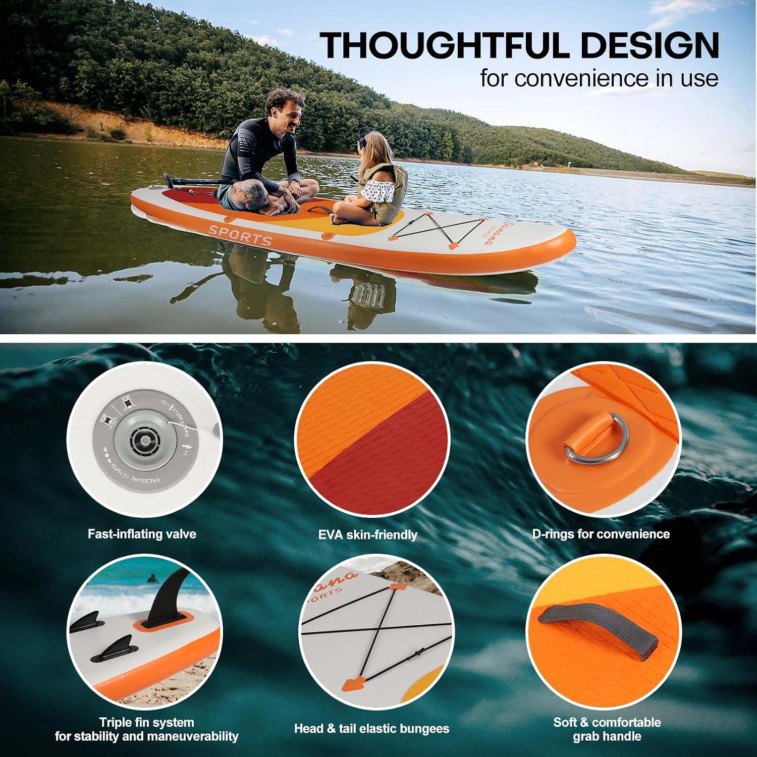Panana Inflatable Stand Up Paddle Board 10'/10'8''x30''/32''x6'' iSUP Non-Slip Deck Paddleboard for Adults Beginners Youth, with Paddle Pump Fins Leash Backpack