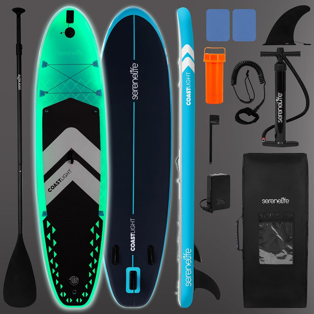 SereneLife Inflatable Stand Up Paddle Board, Wide Stable Design with Non-Slip EVA Deck Pad, Includes Premium SUP Accessories, for Youth and Adults