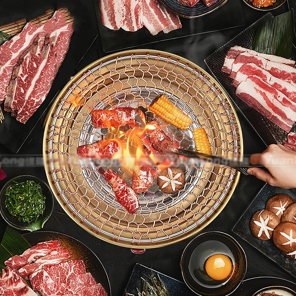 BBQ Barbeque Barbecue Grill, BBQ, Top Korean Smokeless Charcoal Dragon Pattern Cast Iron Grill, Maifan Stone Baking Pan, 18 Styles (Color : P)