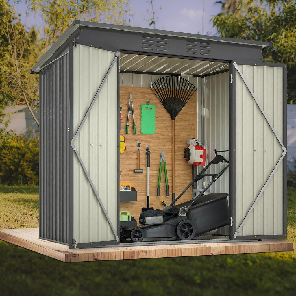 Outdoor Storage Shed, 6 X 4ft Metal Galvanized Steel Garden Shed with Floor Frame, Utility Tool Shed Storage House for Backyard, Patio, Lawn