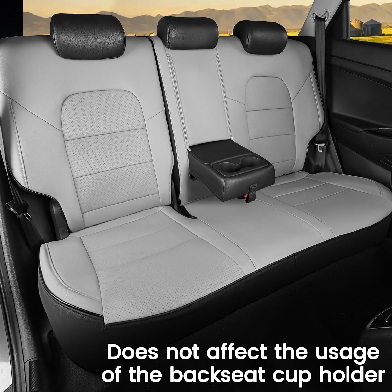HKZ Custom Seat Covers for Hyundai Tucson SE,SEL,Limited,Value,Ultimate,Sport 2019 2020 2021,5-Seats Full Set,Leather Seat Protector(Black+Grey)