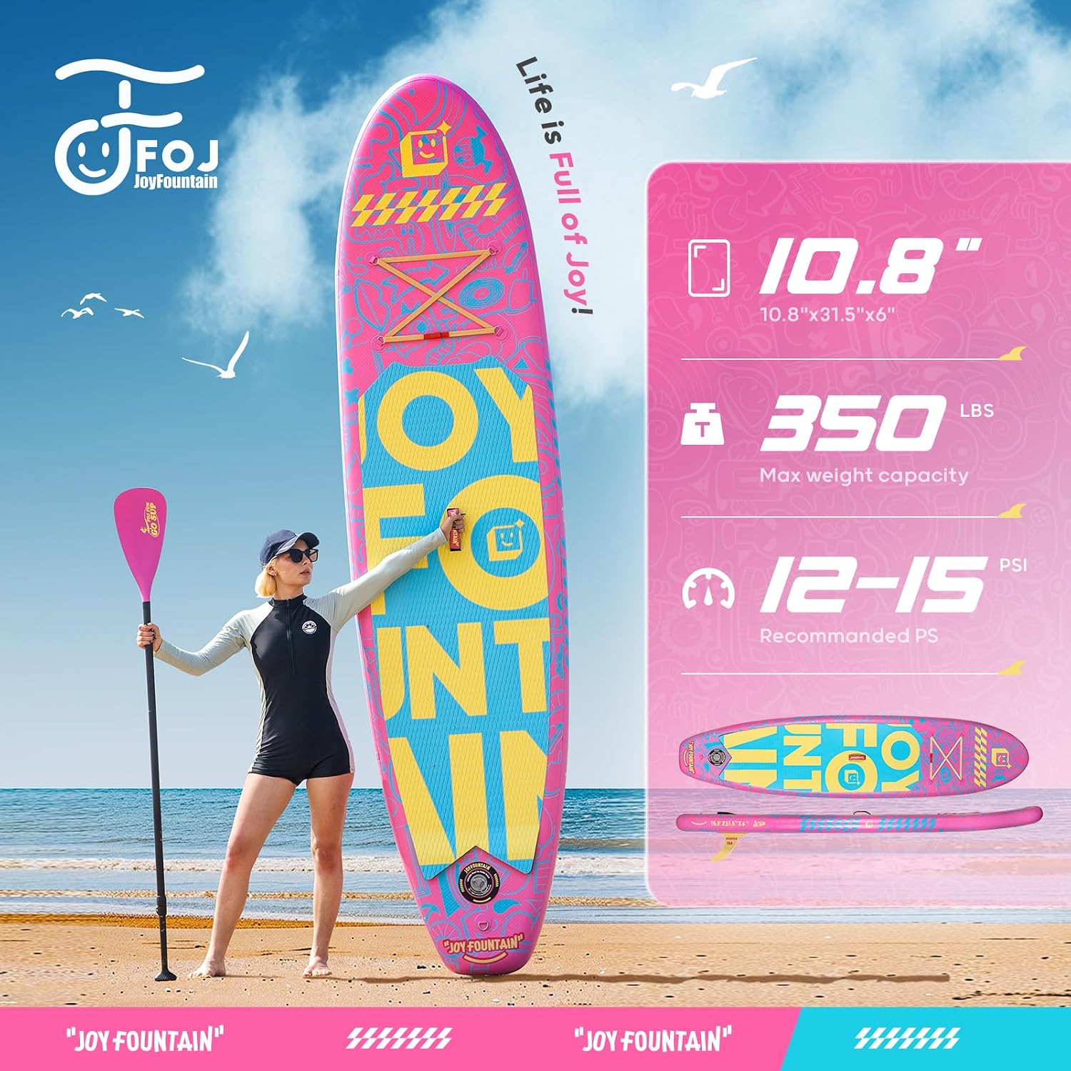 Inflatable Paddle Board,10.8'x31.5'x6' Stand Up Paddle Boards,Premium SUP Board Paddle with Removable Fin, Floating Paddle, Hand Pump, Waterproof Bag for Adults & Youth