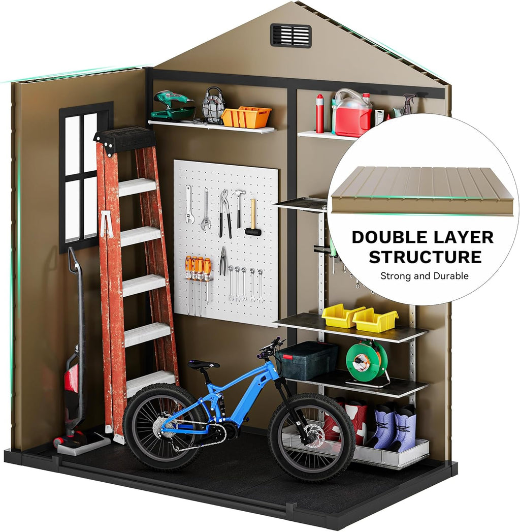 DWVO 6x4 FT Resin Storage Shed with Floor, Outdoor Storage Shed with Lockable Door, Window and Vents, Waterproof Plastic Tool Storage for Garden, Patio, Backyard, Lawn