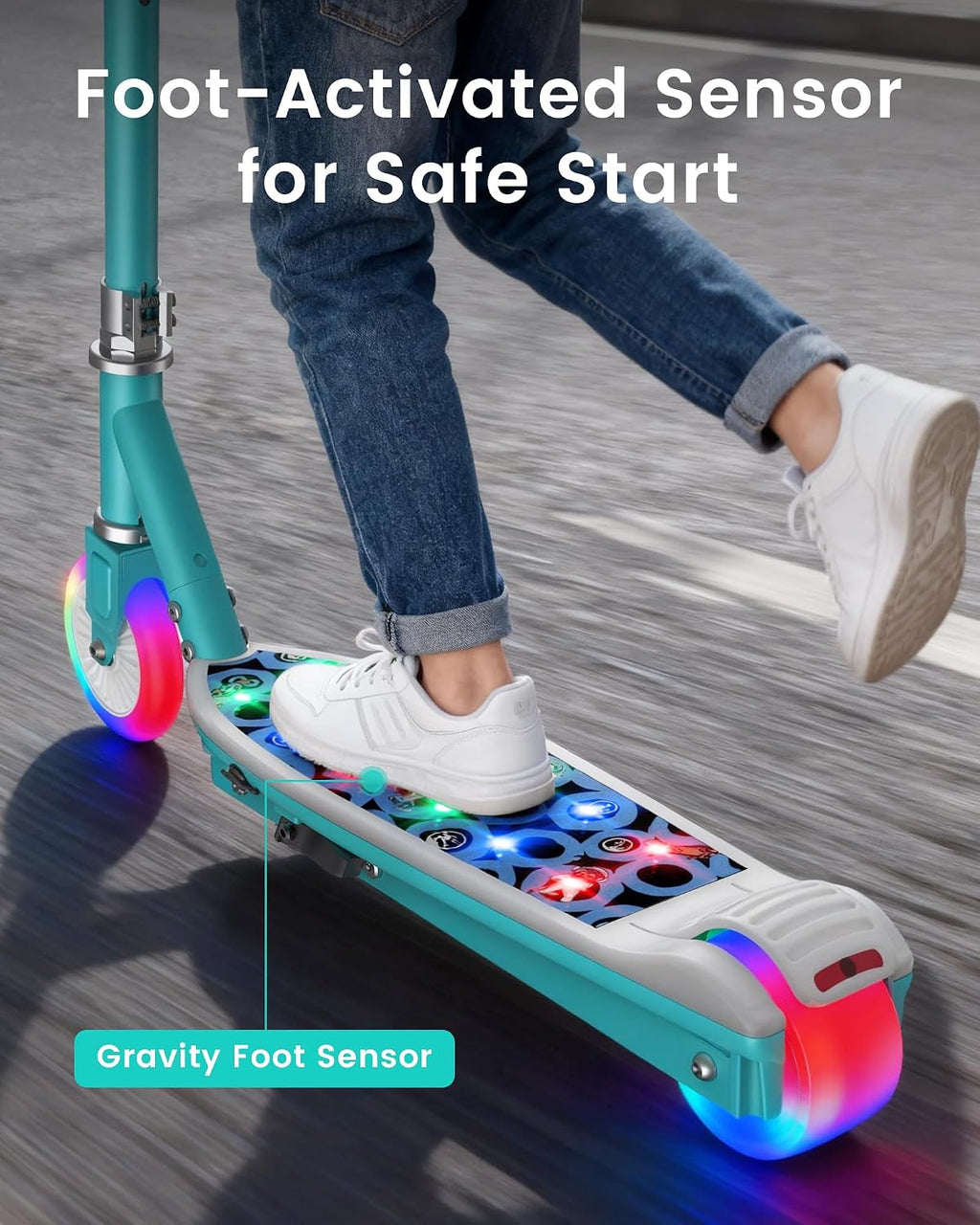 Gyroor KS2 Kids Electric Scooter – 5 MPH Safe Speed, Foot Sensor Start, LED Lights, Adjustable Handlebar, 2 Hr Fast Charge, UL2272 Certified, Ages 6–12, 121 lb Max Load