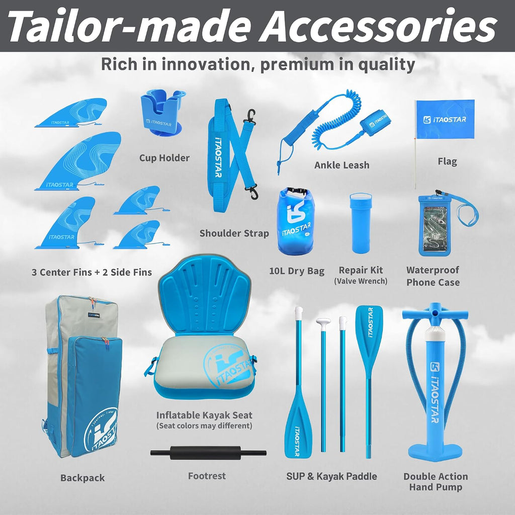 iTAOSTAR Journey 11'6' / 11'×34' / 11'×35' Extra Wide Paddle Board, One-Stop Premium SUP Board Accessories, Tailored Fins, Stable Inflatable Stand Up Paddle Boards for Youth/Adults of All Skill Levels