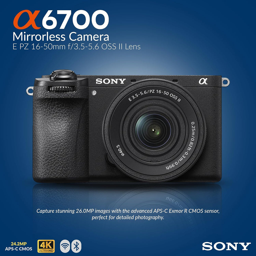 Sony Alpha a6700 APS-C Mirrorless Camera with E PZ 16-50mm f/3.5-5.6 OSS II Lens, Bundle with 128GB SD Card, Extra Battery, Shoulder Bag, Card Reader, Charger, Sony 1 Year Limited Warranty