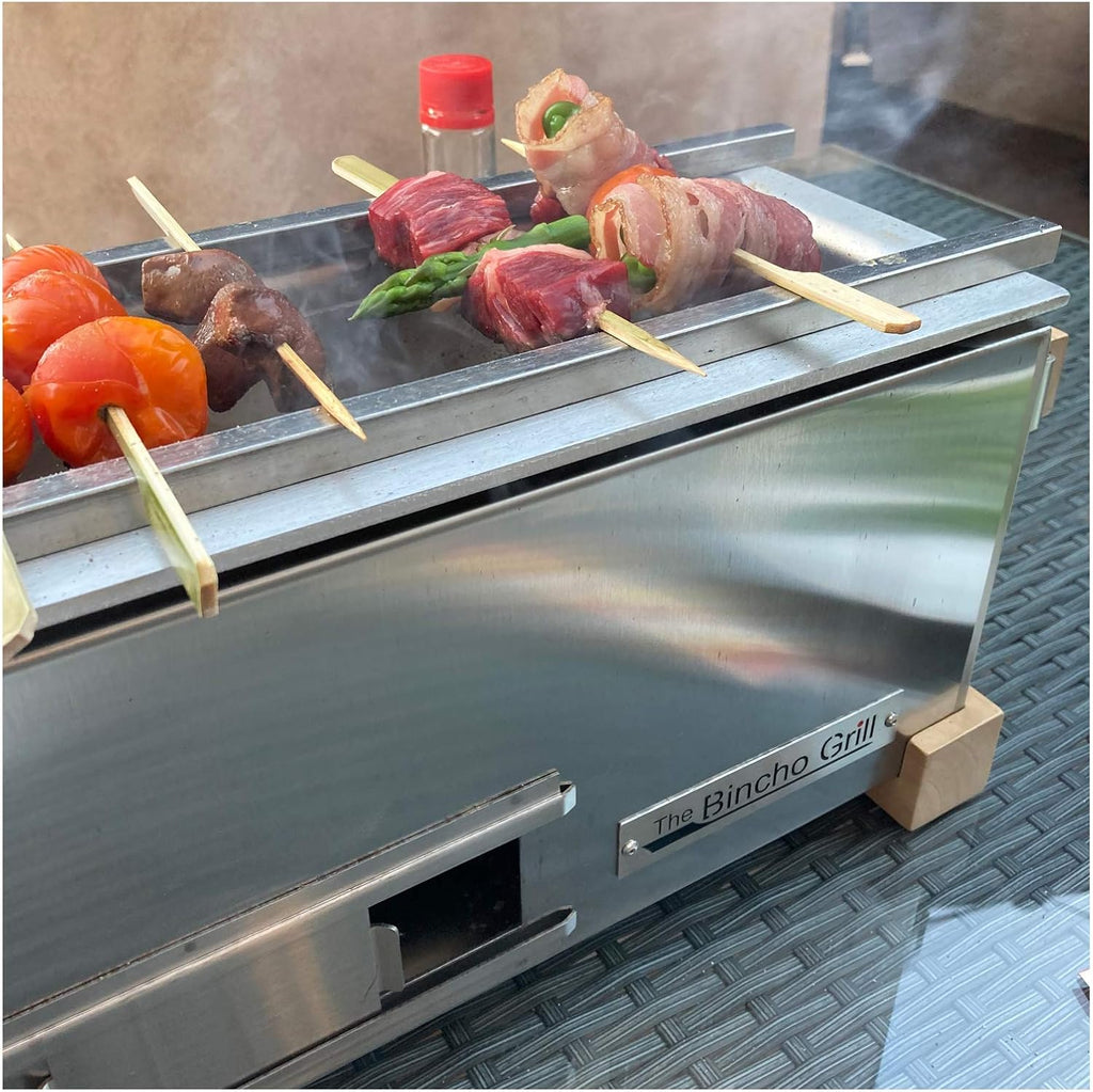 The Bincho Grill 36' Yakitori Charcoal Grill, Japanese Style Tabletop Robata BBQ – Stainless Steel, Commercial Grade Binchotan Grill for Skewers – Authentic, Heavy-Duty, Rust-Resistant