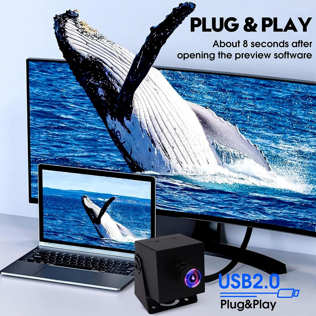 ELP 4K HDMI USB Camera Wide Angle PC Camera for Computer Monitor Simultaneously Output Mini UVC USB2.0 Webcam 2X Digital Zoom H.264 8mp USB Security Camera (110degree no Distortion Lens)