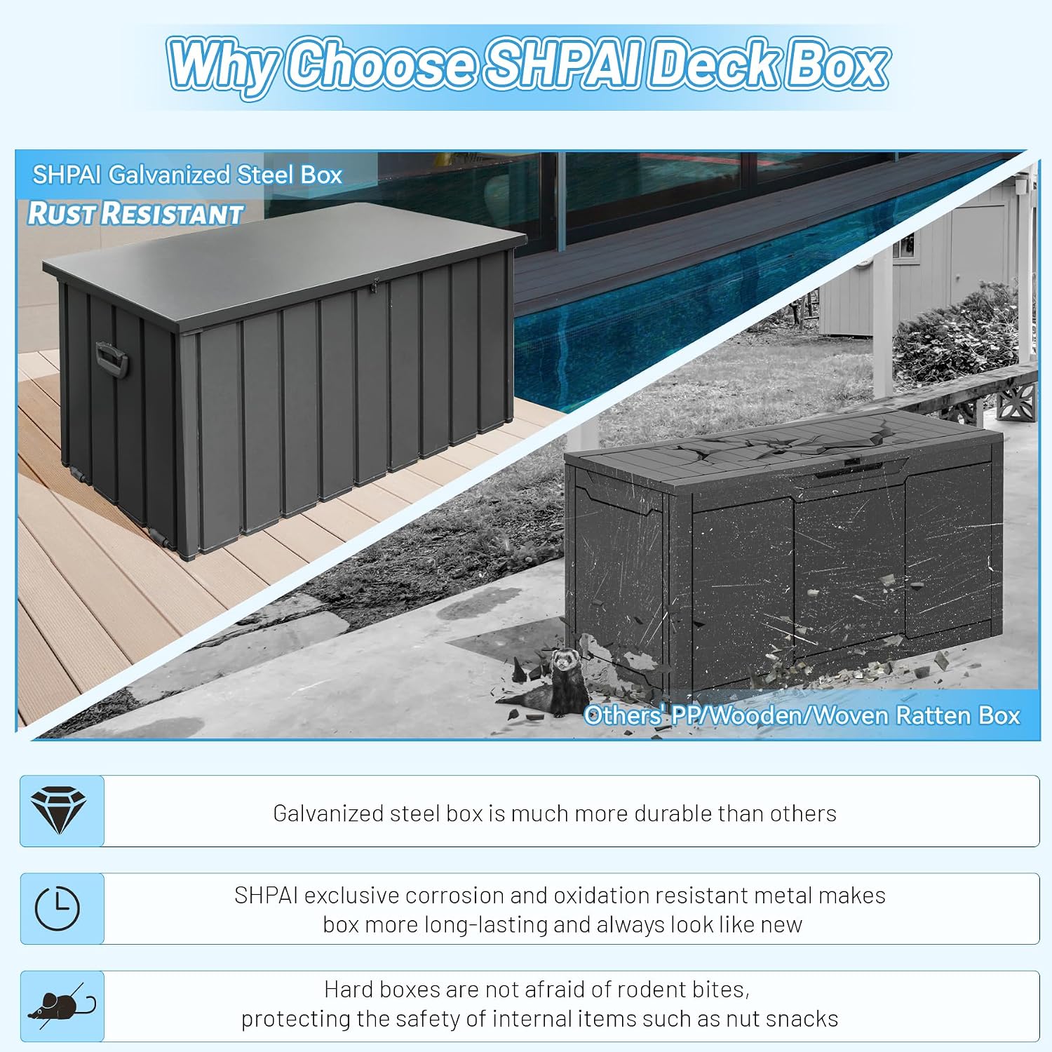 Outdoor Storage Box, 100 Gallon Metal Deck Box Built-in a Oxford Fabric Storage Bag, Lockable & Waterproof Outside Patio Storage Box for Cushions, Tools, Pool Floats- Grey