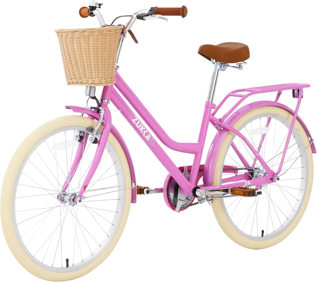 MEGHNA Cruiser Bike 24inch Wheels Girls Women Bike Single Speed Commuter Bike V-Brake and Coast Brake Women Ladys Bicycle, Multicolors