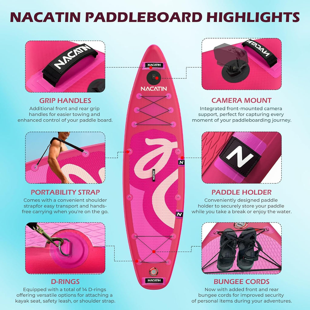 NACATIN Inflatable Stand Up Paddle Board,10'6'Upgrade Version Blow Up Paddle Boards for Adults with Premium SUP Accessories& Backpack,Adjustable Paddle,Camera Mount,Hand Pump, for Lake, River, Yoga