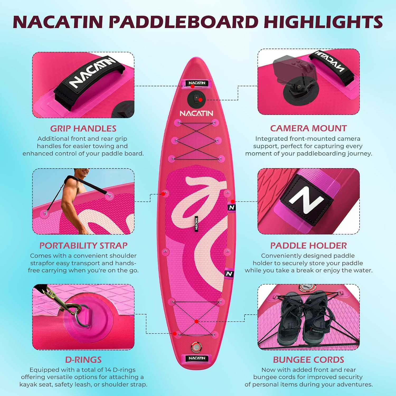 NACATIN Inflatable Stand Up Paddle Board,10'6'Upgrade Version Blow Up Paddle Boards for Adults with Premium SUP Accessories& Backpack,Adjustable Paddle,Camera Mount,Hand Pump, for Lake, River, Yoga