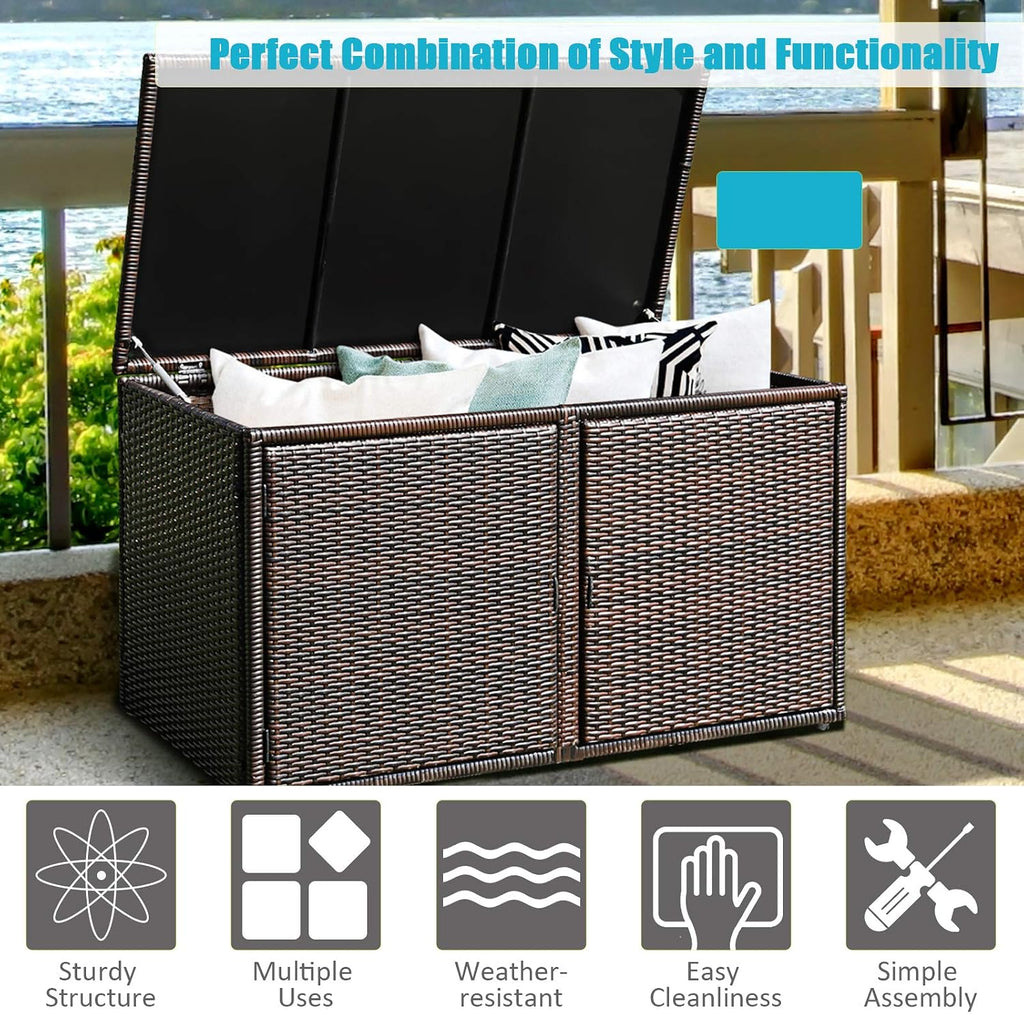 HAPPYGRILL Deck Box Outdoor Wicker Storage Box Cabinet 73 Gallon Storage Container Bin Box for Furniture Tools in Garden Balcony Porch Yard