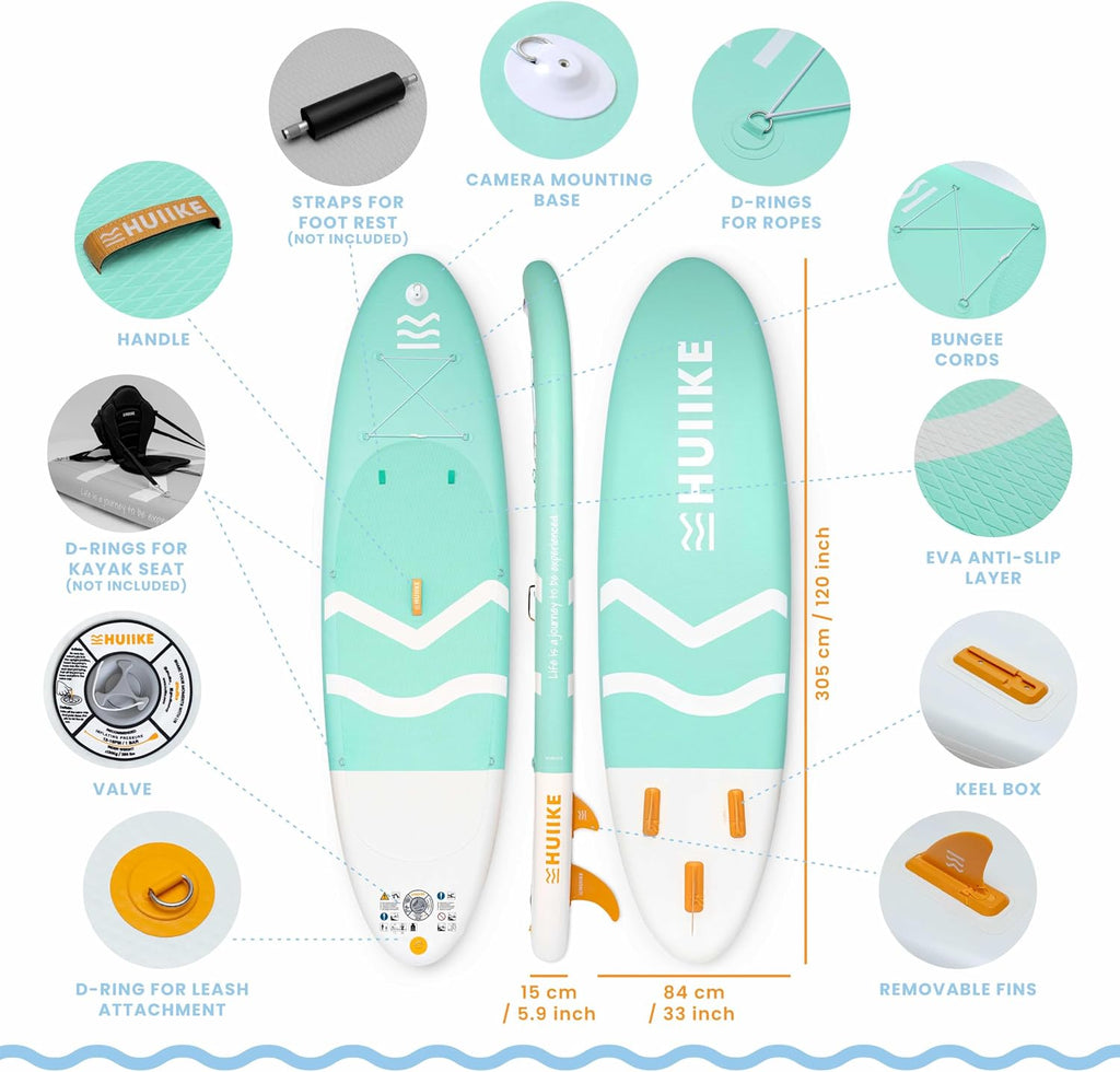 HUIIKE Inflatable Paddle Board for Adults with Accessories Included, Oar, Fins, Pump. Stand Up Paddleboard Great Stability and Resistance. 10' x 33' x 5.9', Maximum Load 286 lb